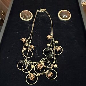 Chic Black and Gold Necklace with Earrings